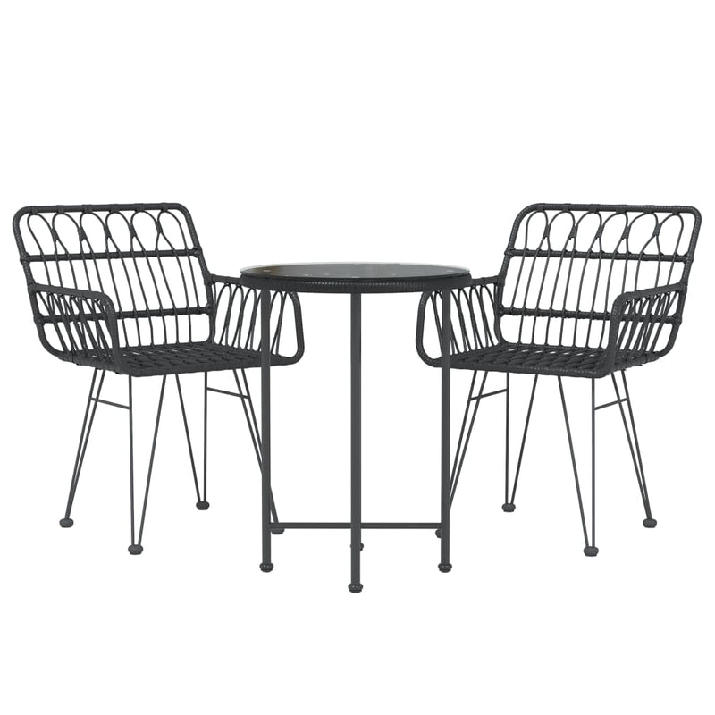 3 Piece Patio Dining Set Black Poly Rattan