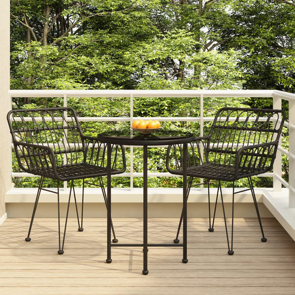 3 Piece Patio Dining Set Black Poly Rattan