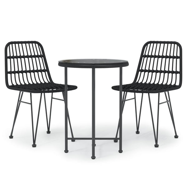 3 Piece Patio Dining Set Black Poly Rattan