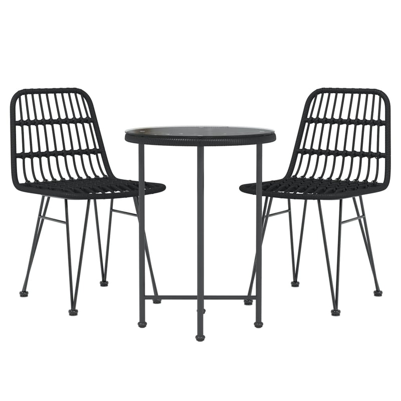 3 Piece Patio Dining Set Black Poly Rattan