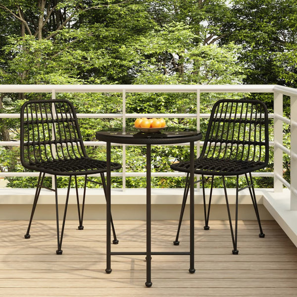 3 Piece Patio Dining Set Black Poly Rattan