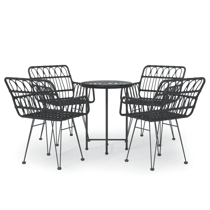 5 Piece Patio Dining Set Black Poly Rattan