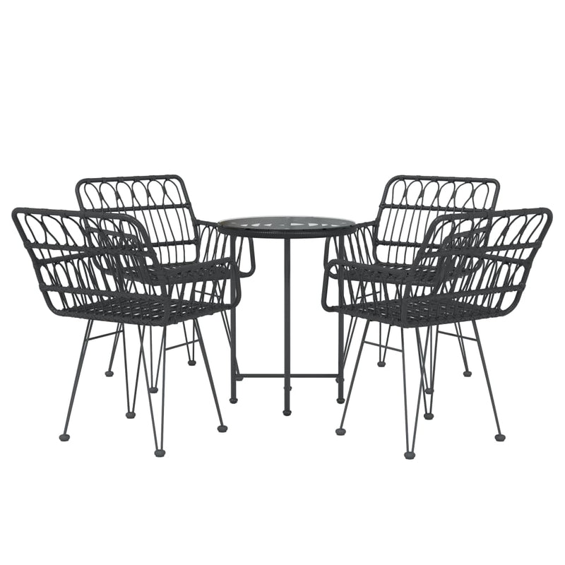 5 Piece Patio Dining Set Black Poly Rattan