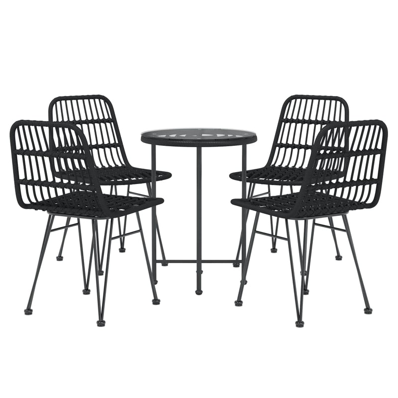 5 Piece Patio Dining Set Black Poly Rattan