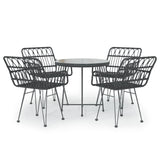 5 Piece Patio Dining Set Black Poly Rattan