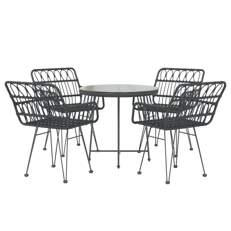 5 Piece Patio Dining Set Black Poly Rattan