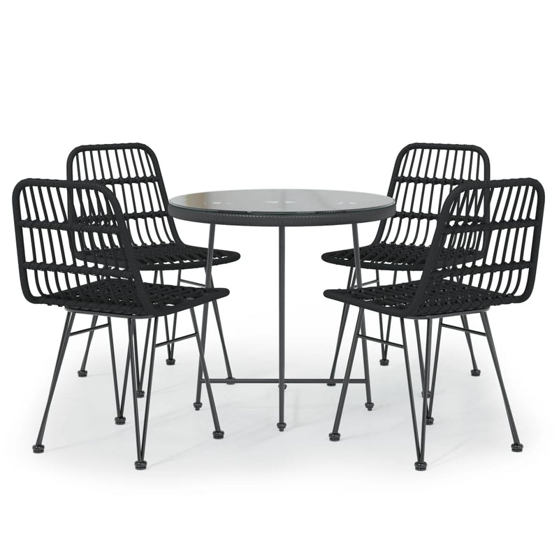 5 Piece Patio Dining Set Black Poly Rattan