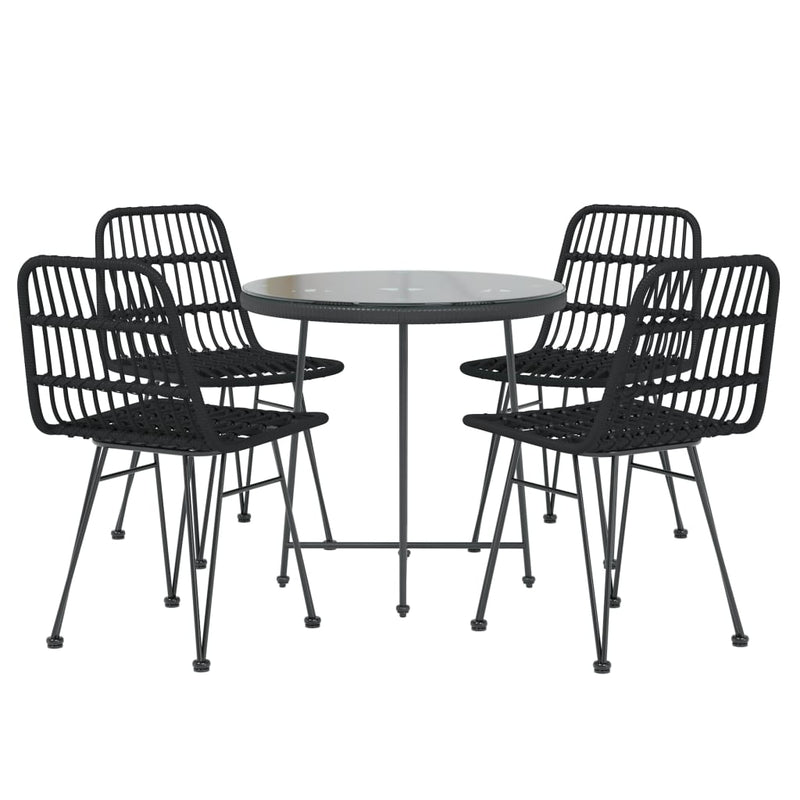 5 Piece Patio Dining Set Black Poly Rattan