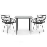 3 Piece Patio Dining Set Black Poly Rattan