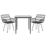 3 Piece Patio Dining Set Black Poly Rattan