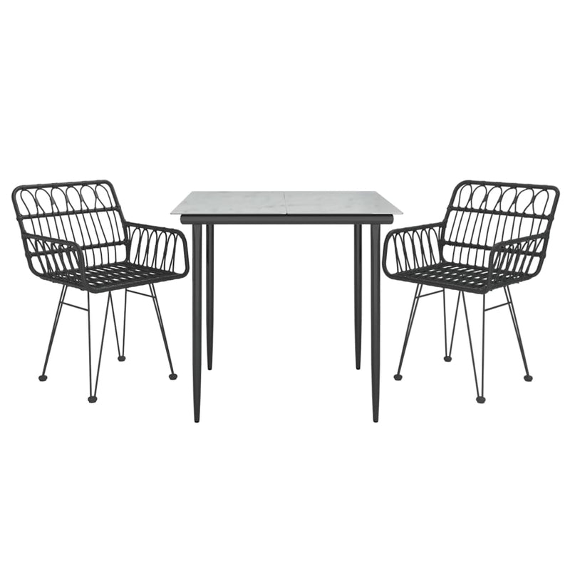 3 Piece Patio Dining Set Black Poly Rattan