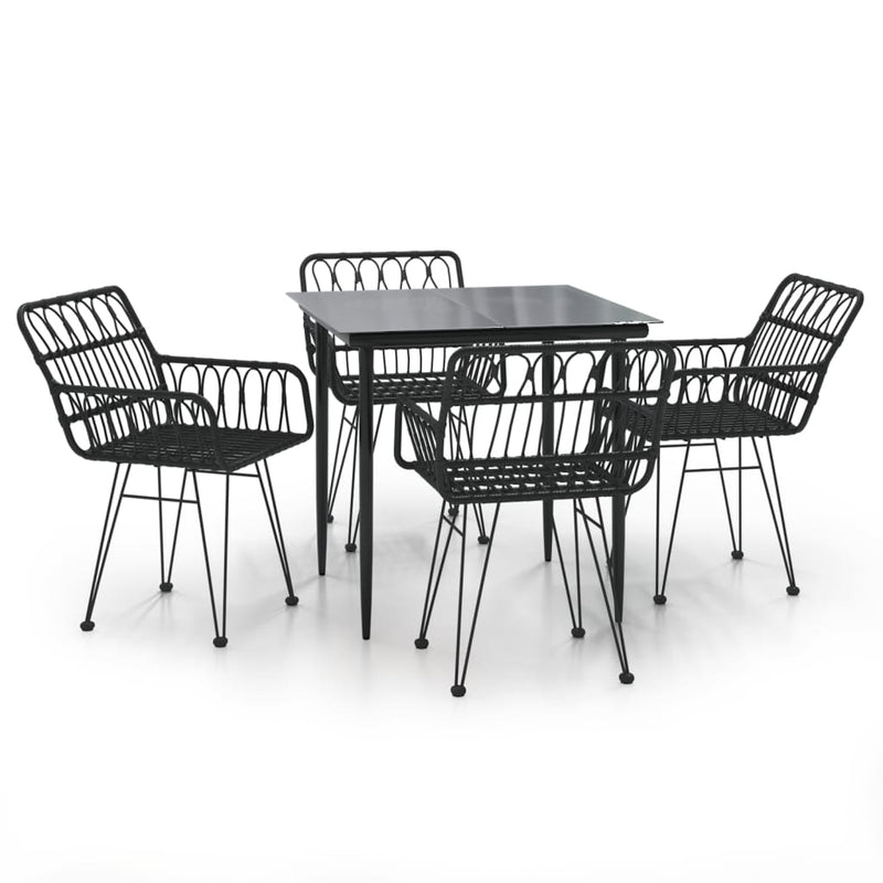 5 Piece Patio Dining Set Black Poly Rattan