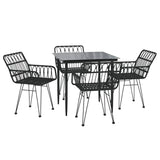 5 Piece Patio Dining Set Black Poly Rattan