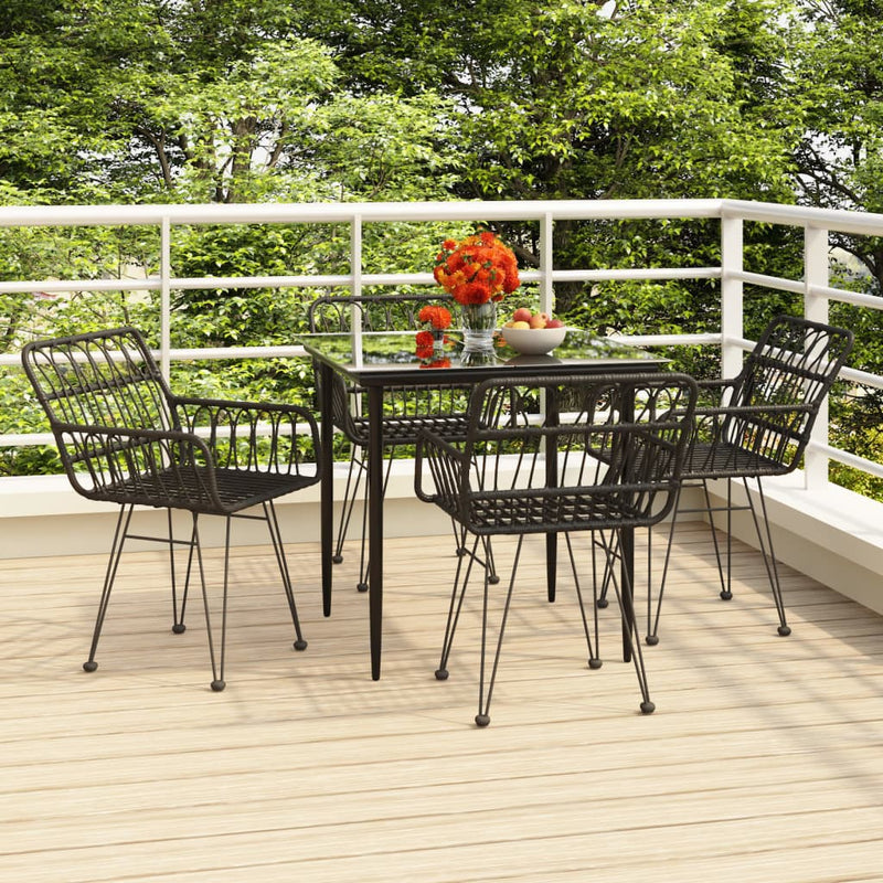 5 Piece Patio Dining Set Black Poly Rattan