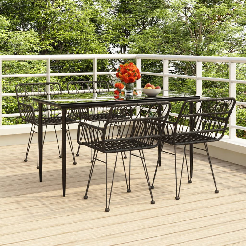 5 Piece Patio Dining Set Black Poly Rattan