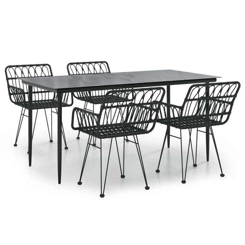 5 Piece Patio Dining Set Black Poly Rattan