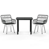 3 Piece Patio Dining Set Black Poly Rattan