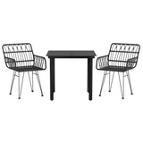 3 Piece Patio Dining Set Black Poly Rattan