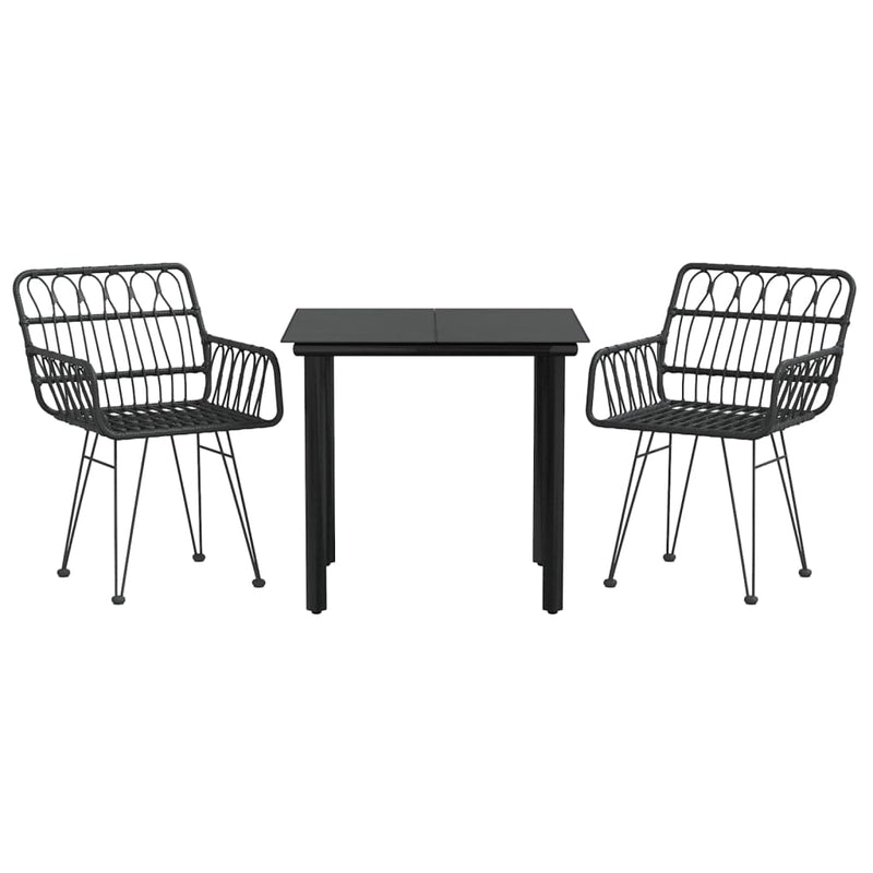 3 Piece Patio Dining Set Black Poly Rattan