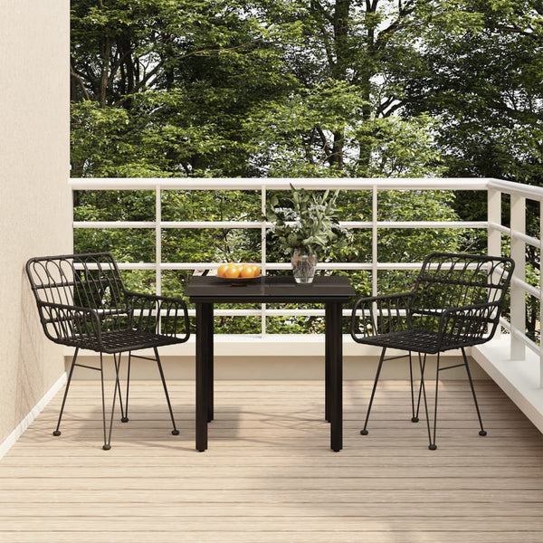 3 Piece Patio Dining Set Black Poly Rattan