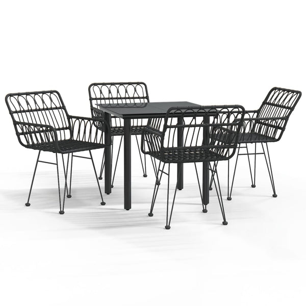 5 Piece Patio Dining Set Black Poly Rattan