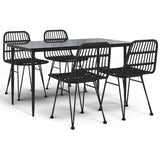 5 Piece Patio Dining Set Black Poly Rattan