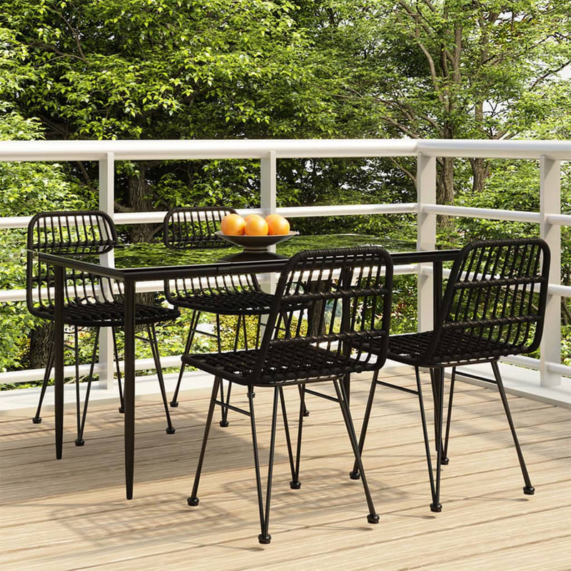 5 Piece Patio Dining Set Black Poly Rattan