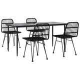 5 Piece Patio Dining Set Black Poly Rattan