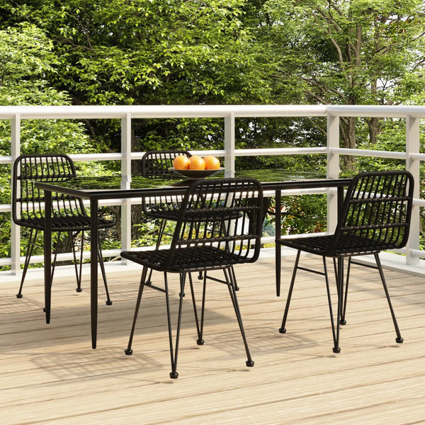 5 Piece Patio Dining Set Black Poly Rattan