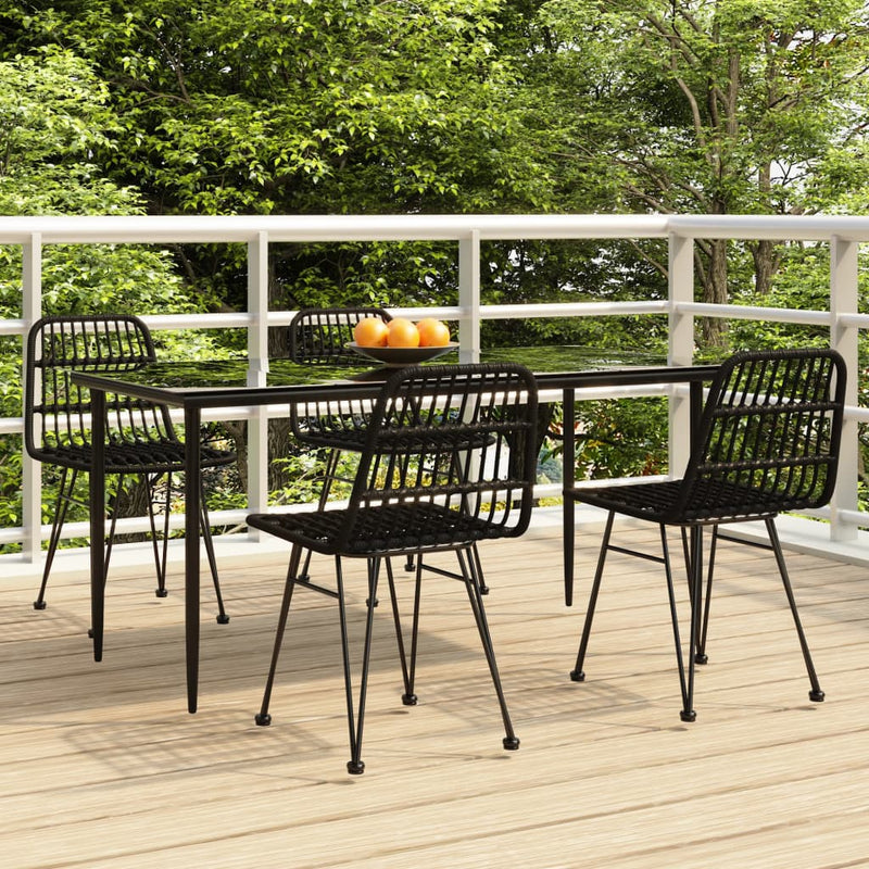 5 Piece Patio Dining Set Black Poly Rattan