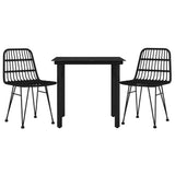 3 Piece Patio Dining Set Black Poly Rattan