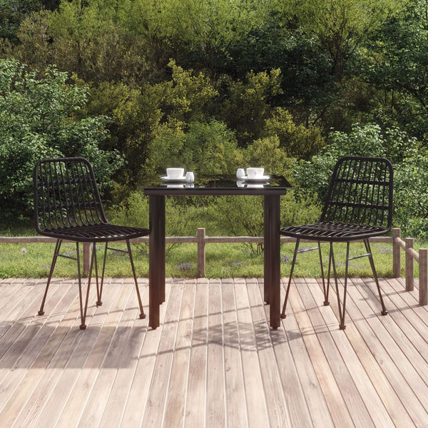 3 Piece Patio Dining Set Black Poly Rattan