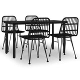 5 Piece Patio Dining Set Black Poly Rattan