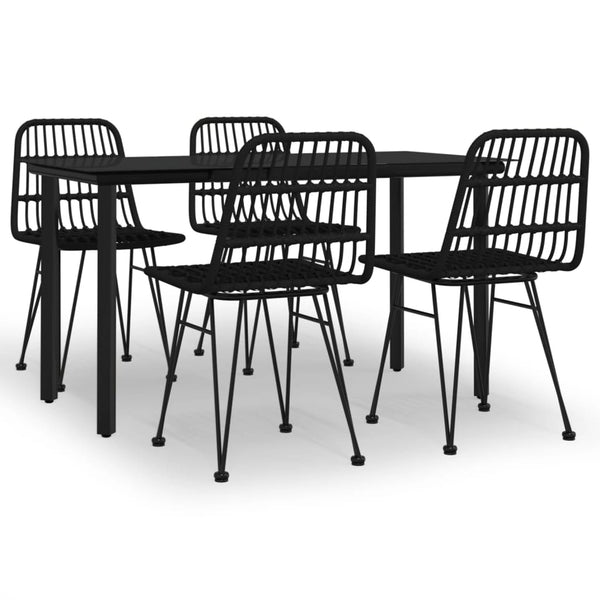 5 Piece Patio Dining Set Black Poly Rattan