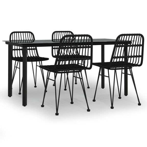 5 Piece Patio Dining Set Black Poly Rattan