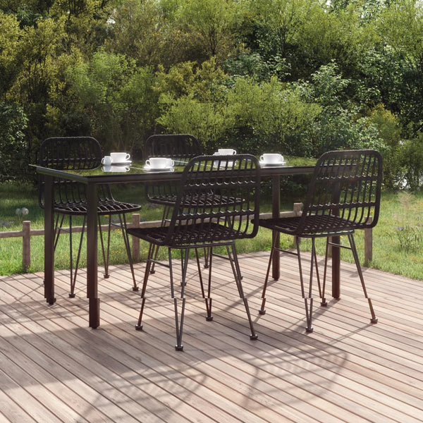 5 Piece Patio Dining Set Black Poly Rattan