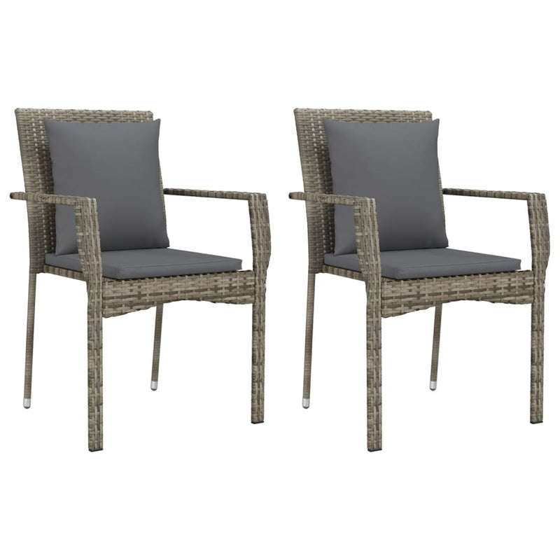 3 Piece Patio Dining Set with Cushions Gray Poly Rattan