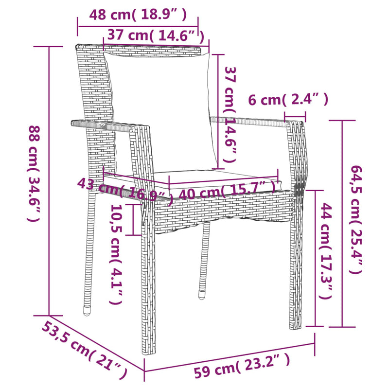 3 Piece Patio Dining Set with Cushions Gray Poly Rattan