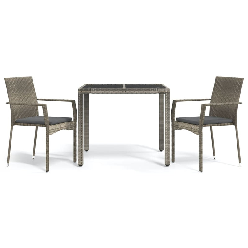 3 Piece Patio Dining Set with Cushions Gray Poly Rattan