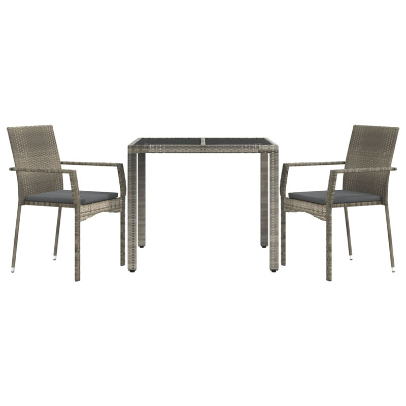 3 Piece Patio Dining Set with Cushions Gray Poly Rattan