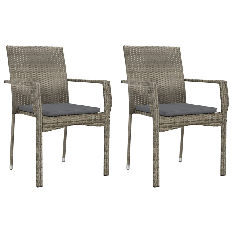 3 Piece Patio Dining Set with Cushions Gray Poly Rattan