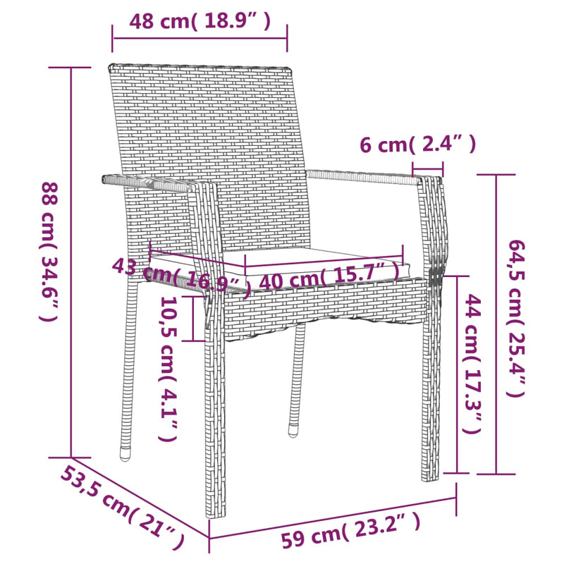 3 Piece Patio Dining Set with Cushions Gray Poly Rattan