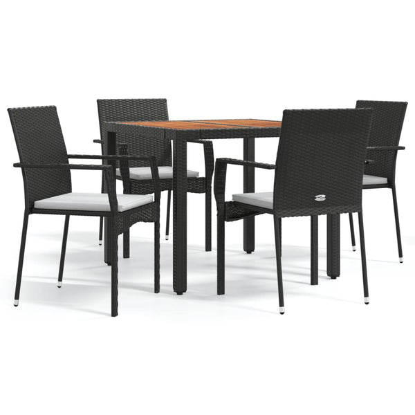 5 Piece Patio Dining Set with Cushions Black Poly Rattan