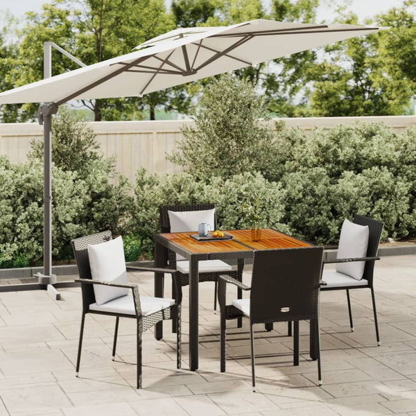 5 Piece Patio Dining Set with Cushions Black Poly Rattan