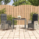 3 Piece Patio Dining Set with Cushions Gray Poly Rattan