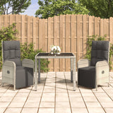 3 Piece Patio Dining Set with Cushions Gray Poly Rattan