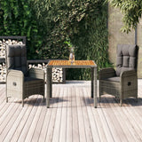 3 Piece Patio Dining Set with Cushions Gray Poly Rattan