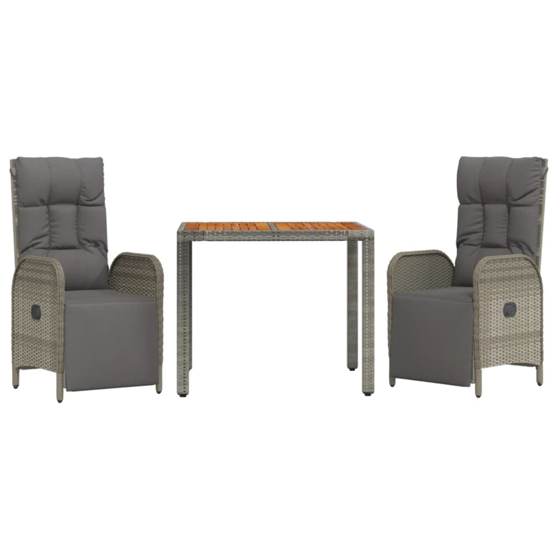 3 Piece Patio Dining Set with Cushions Gray Poly Rattan