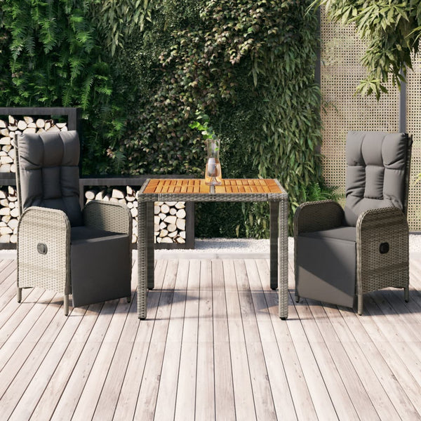 3 Piece Patio Dining Set with Cushions Gray Poly Rattan