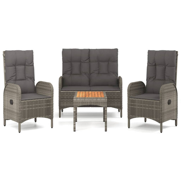 4 Piece Patio Dining Set with Cushions Gray Poly Rattan